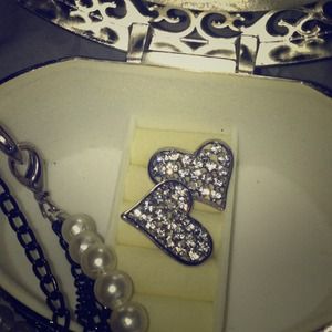 Silver Diamond Heart Earrings