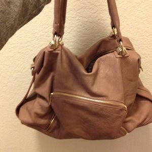 Mauve faux leather hand bag and LV wallet