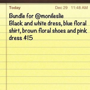 2 dresses, 1 shirt and 1 pair of shoes