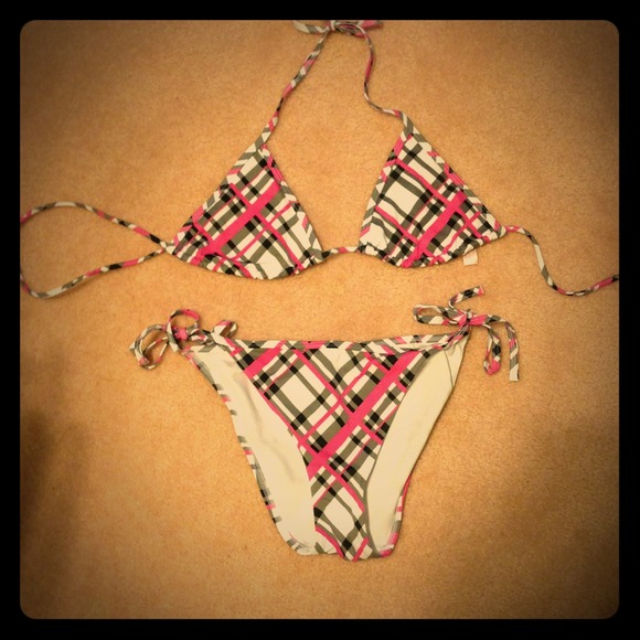 NEW Victoria's Secret Pink Grey Plaid Bikini