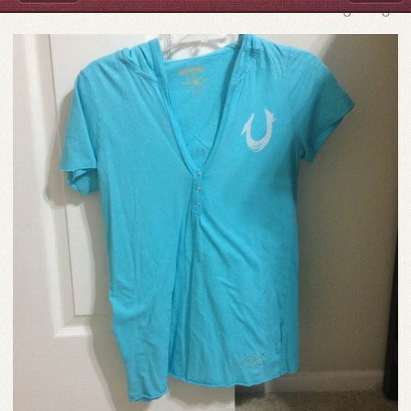Light Blue True Religion hooded shirt!