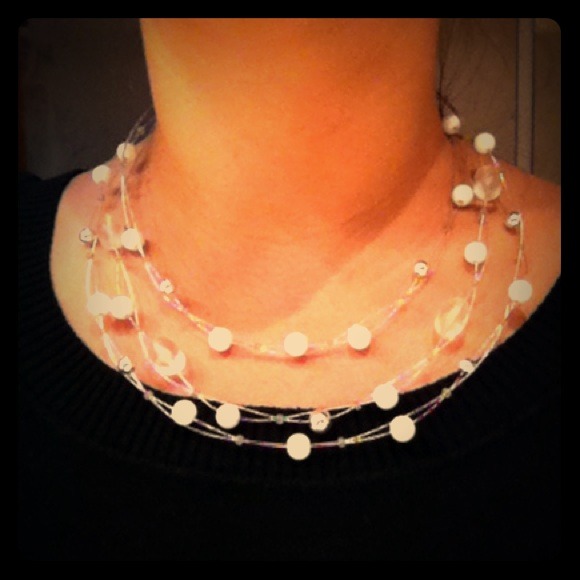 White beaded wire necklace