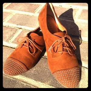Studded Cognac Oxfords