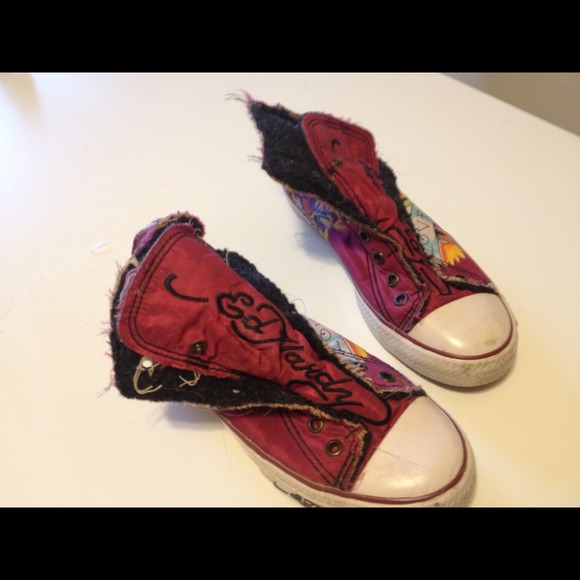 Pink Ed hardy high top sneakers