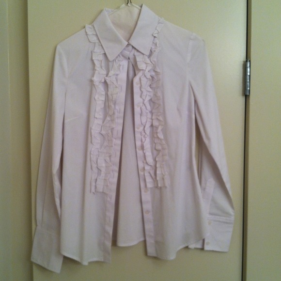 White Tahari ruffled blouse. Never worn.