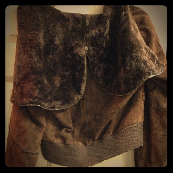 Chocalate suede jacket with faux fur lining