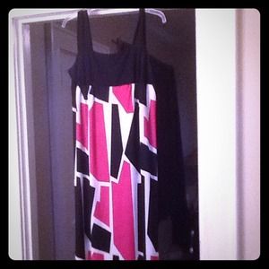 Traded-Long, fun patterned dress- Pink, black