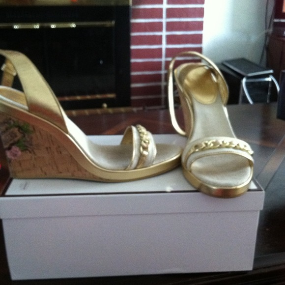 Coach gold strap wedges