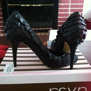Black with leather ruffle heels