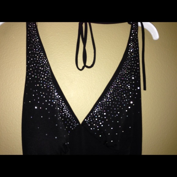 Black spaghetti strap on neck w/silver stones - Picture 4 of 4