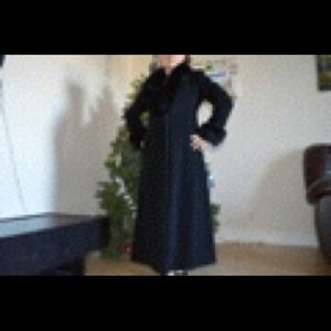Marvin Richards Fox Fur trim black cashmere coat