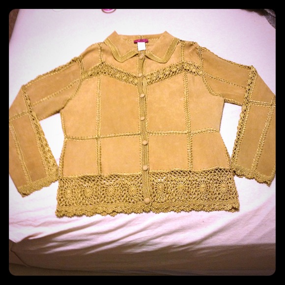 💵✂Leather jacket/ light coat  w. gold trim