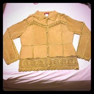 💵✂Leather jacket/ light coat  w. gold trim