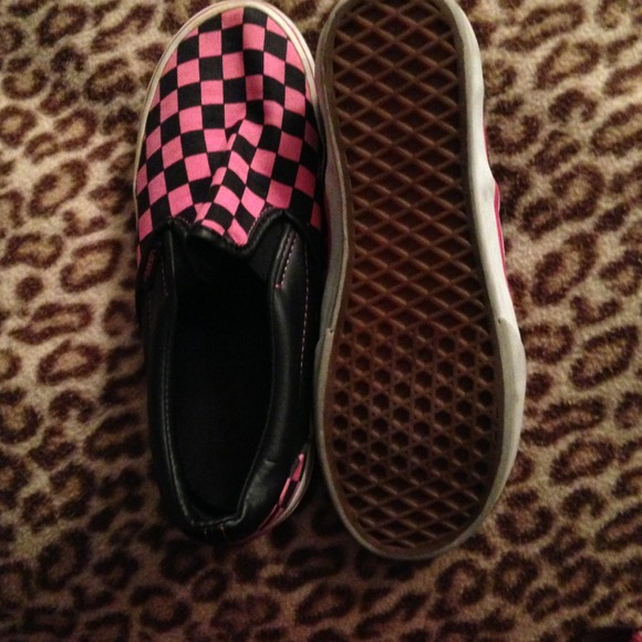 Pink and black checkered vans