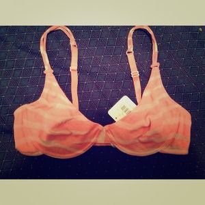 NWT, Free People Burnout Coral Stripe Demi Bra 36C