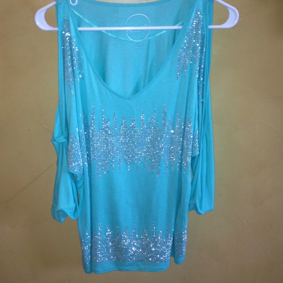 Light blue blouse cut out sleeves