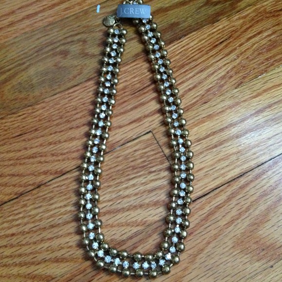 J crew gold necklace with rhinestones