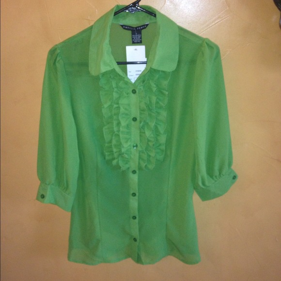Green chiffon button up