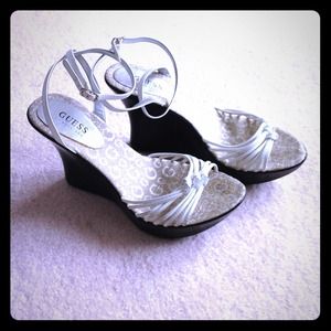 Guess Black and White strapped wedges