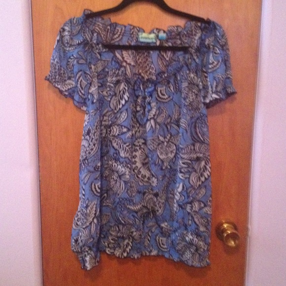 SOLD Banded-bottom sheer floral print blouse