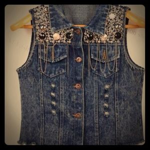 Denim - Vintage jeans embellished women vest size s-m Denim - Vintage jeans embellished women vest size s-m