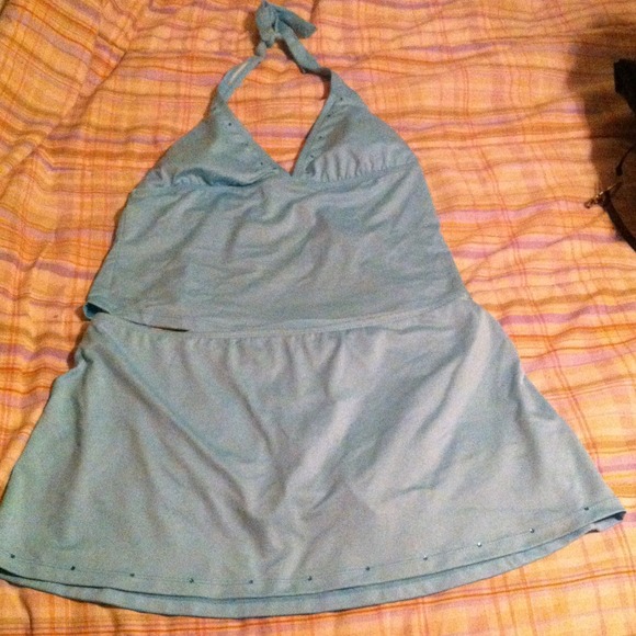 Light blue bathing suit tankini & skirted bottom