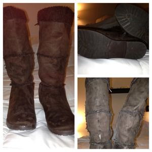 Gap calf high boots brown suede Sz 7