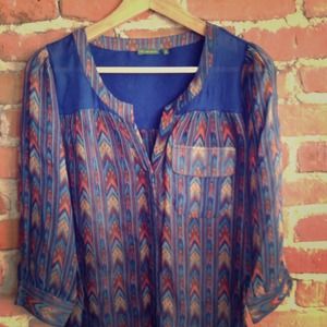 Aztec Print Silk Blouse.