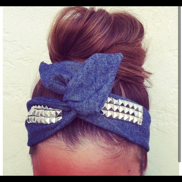 Accessories - Denim blue hair wrap with studs