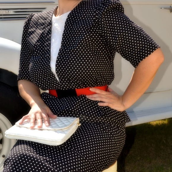 🎉SOLD🎉Vintage Polka Dot Peplum Dress Ensemble - Picture 2 of 4