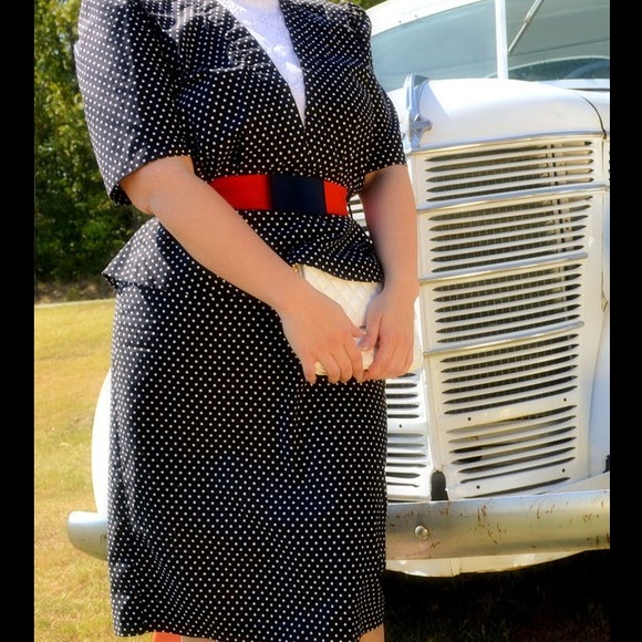 🎉SOLD🎉Vintage Polka Dot Peplum Dress Ensemble - Picture 3 of 4