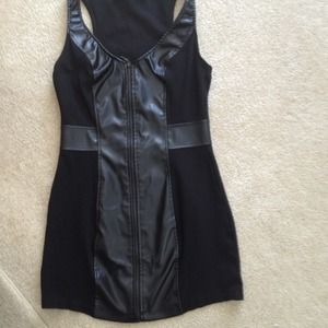 Black dress with leather (pleather).