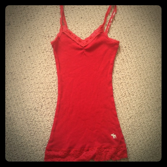 Abercrombie red laced ends top with moose logo