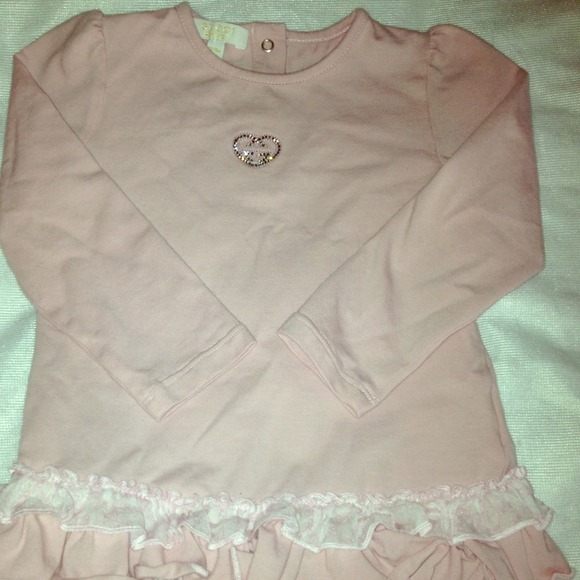 AUTH. Gucci Pink Stretch Cotton Ruffle Hem Dress