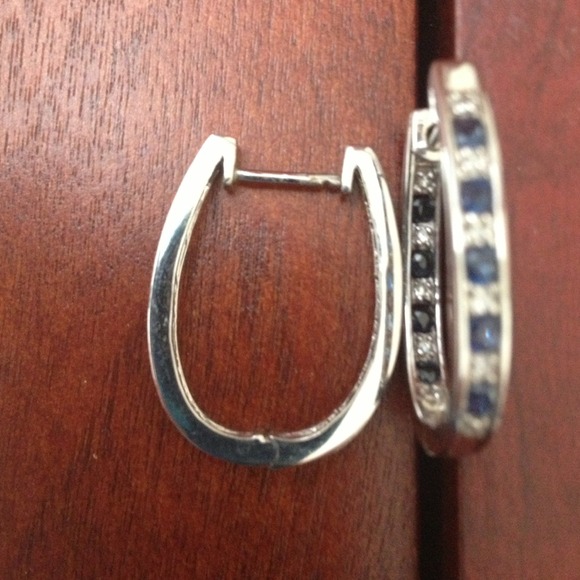 Sapphire and diamond hoop earrings w white gold