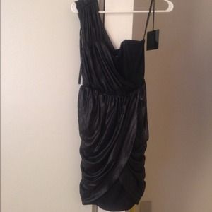 One shoulder painted silk tulip dress