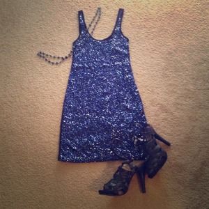 Blue sequin shift dress