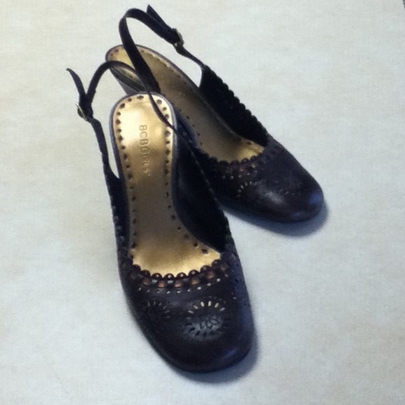 Brown leather BCBG sling back wedges