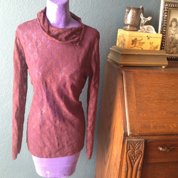 Burgundy lace cowl shirt