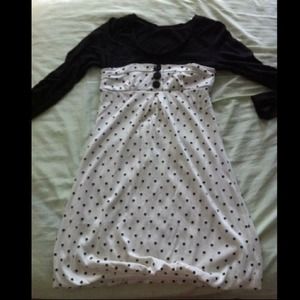 Polka dot bubble black long sleeve dress