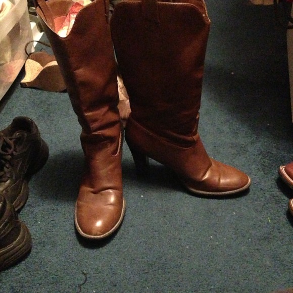 High heeled brown boots