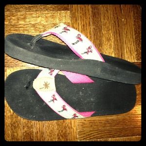 <SOLD> flamingos, blue seersucker