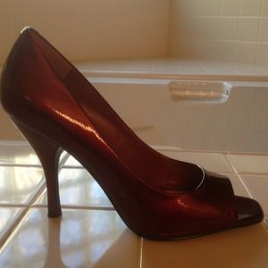 Candy Apple Red BCBGirls peep toe, barely worn.