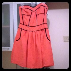 Never worn Coral/Black strapless cocktail dress.
