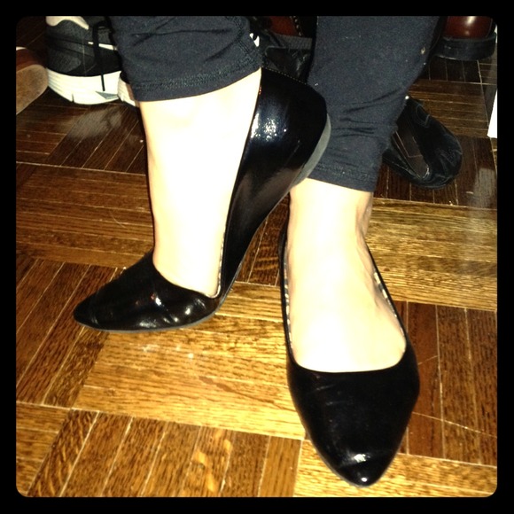 black patent leather flats