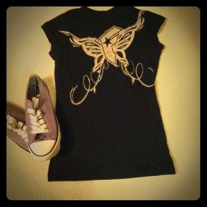 Black and cream famous stars and straps shirt