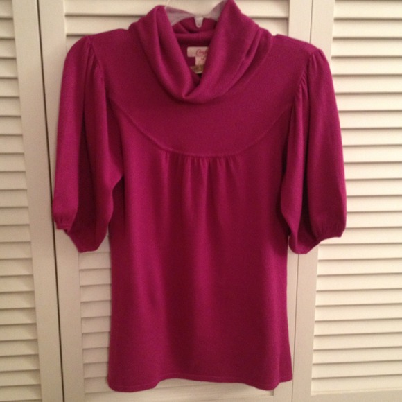 Raspberry turtle neck, short sleeved.