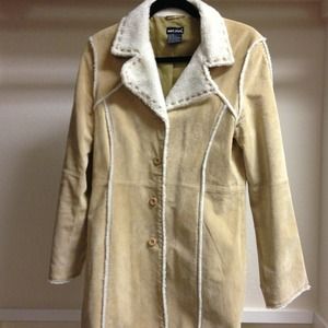 Long Suede Coat w/Faux Sherpa trim; PRICE FIRM