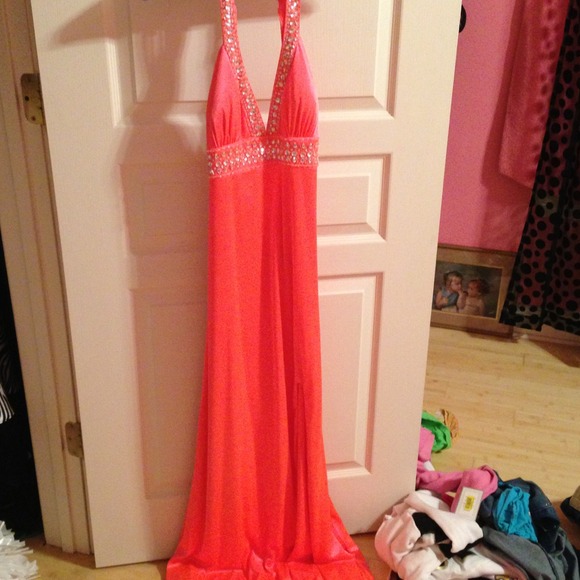 Neon pink evening gown