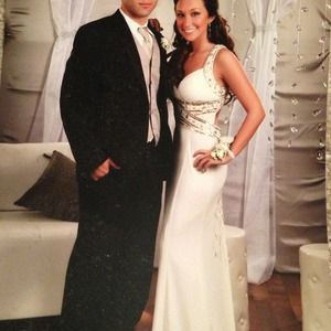 White w/ gold jewels event gown